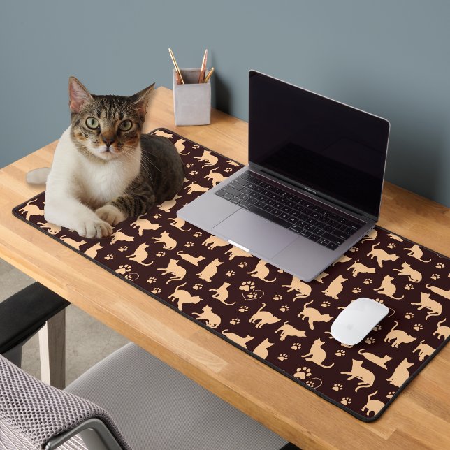 Alfombrilla de escritorio Heart Cats & Paw Prints  (Pawsitively Adorable 🐾😻)