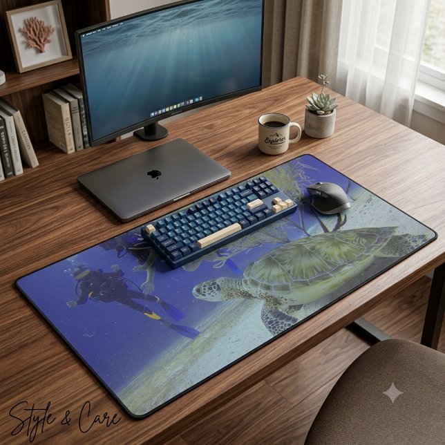 Alfombrilla de escritorio Sea Turtle Dive – Aventu (Sea Turtle Dive Desk Mat – Underwater Adventure)