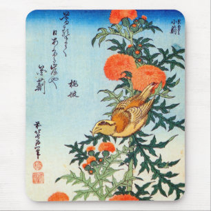 Alfombrilla De Ratón ア ザ ミ に 鳥, 北~ Bird and Thistle, Hokusai, Ukiyo-e