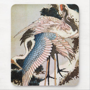 Alfombrilla De Ratón 松 に 鶴, 北 斎 grañones en el árbol de pino, Hokusai, 