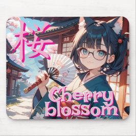 ALFOMBRILLA DE RATÓN 桜と猫耳の少女と扇子
