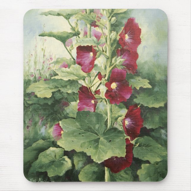 Alfombrilla De Ratón 0536 Burgundy Hollyhocks Mousepad (Frente)