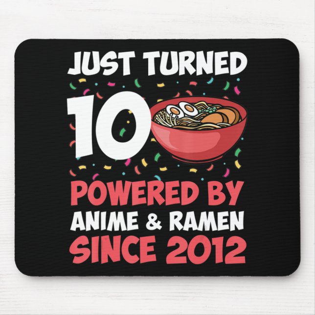 Alfombrilla De Ratón 10.º cumpleaños Kawaii Anime Ramen Chica de 10 año (Frente)
