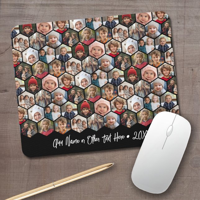 Alfombrilla De Ratón 12 Colaje de Fotos - hexágono divertido - Patrón A (Personalized mouse pad with your photos and text)