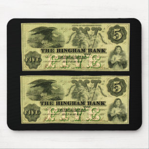 Alfombrilla De Ratón 1860 Hingham Massachusetts Five Dollar Note