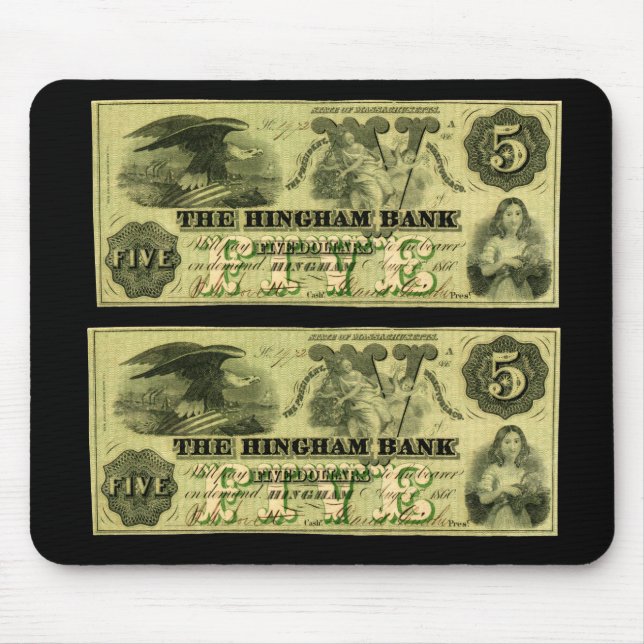Alfombrilla De Ratón 1860 Hingham Massachusetts Five Dollar Note (Frente)