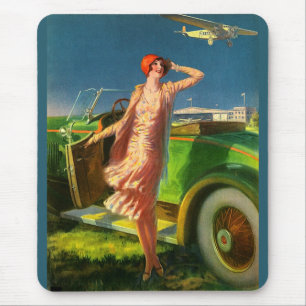 Alfombrilla De Ratón 1930: automóvil y avión femenino