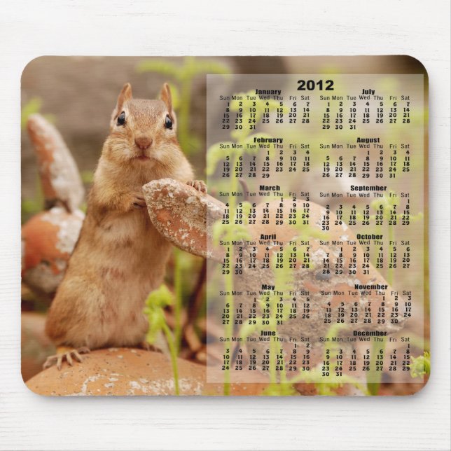 Alfombrilla De Ratón 2012 calendario - Chipmunk lindo Mousepad (Frente)