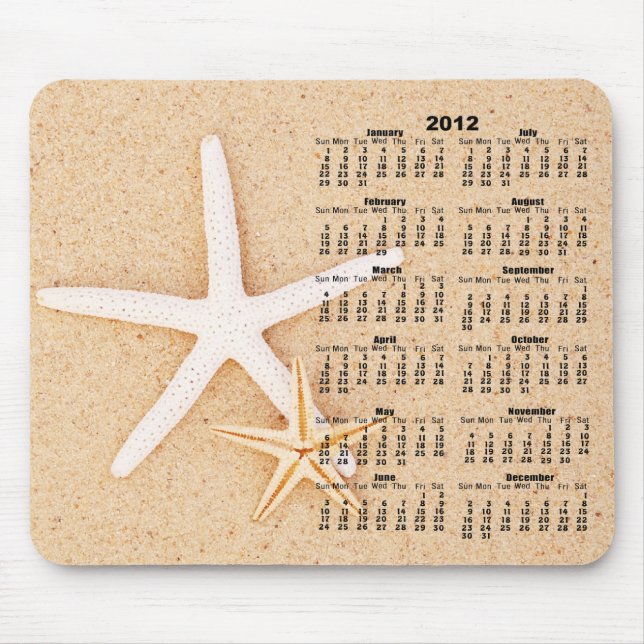 Alfombrilla De Ratón 2012 calendario - estrellas de mar Mousepad (Frente)