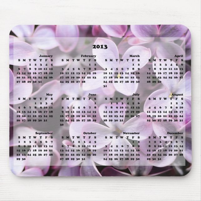 Alfombrilla De Ratón 2013 lilas Mousepad del calendario (Frente)