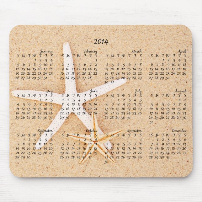 Alfombrilla De Ratón 2014 calendario - estrellas de mar Mousepad (Frente)