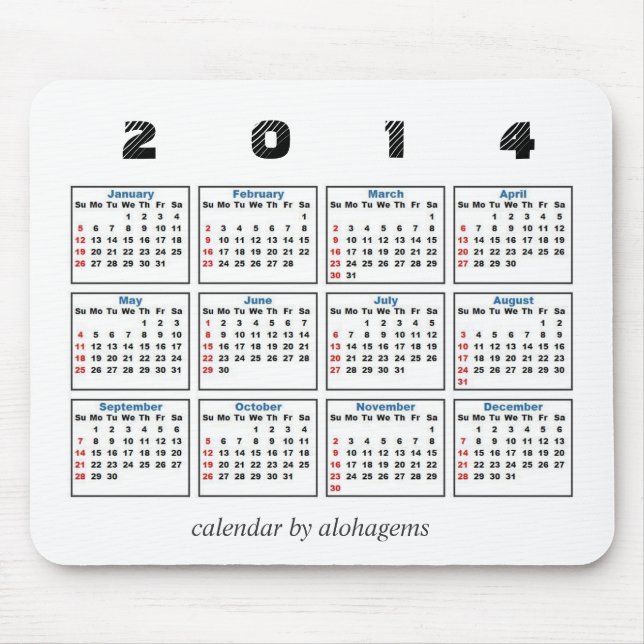 Alfombrilla De Ratón 2014 calendario Mousepad (Frente)