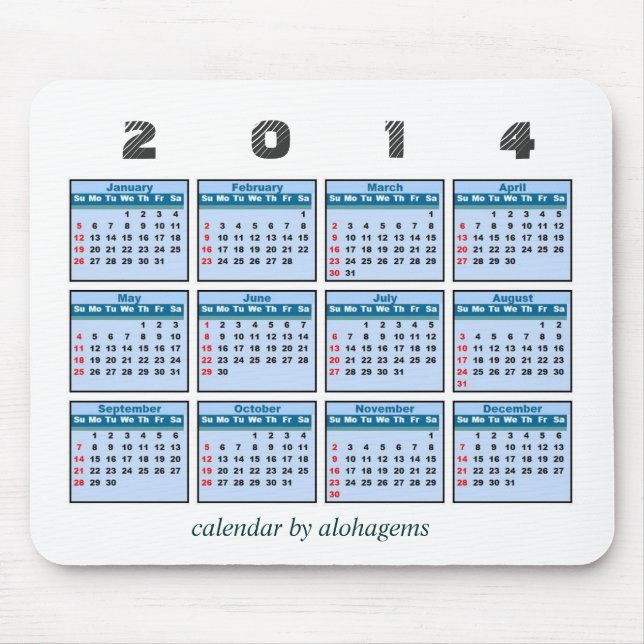 Alfombrilla De Ratón 2014 calendario Mousepad (Frente)