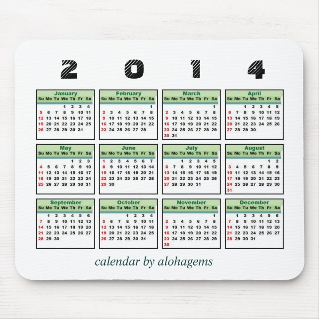 Alfombrilla De Ratón 2014 calendario Mousepad (Frente)
