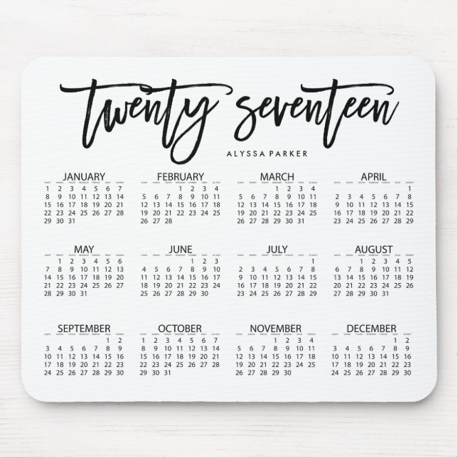 Alfombrilla De Ratón 2017 tipografía moderna del calendario | (Frente)