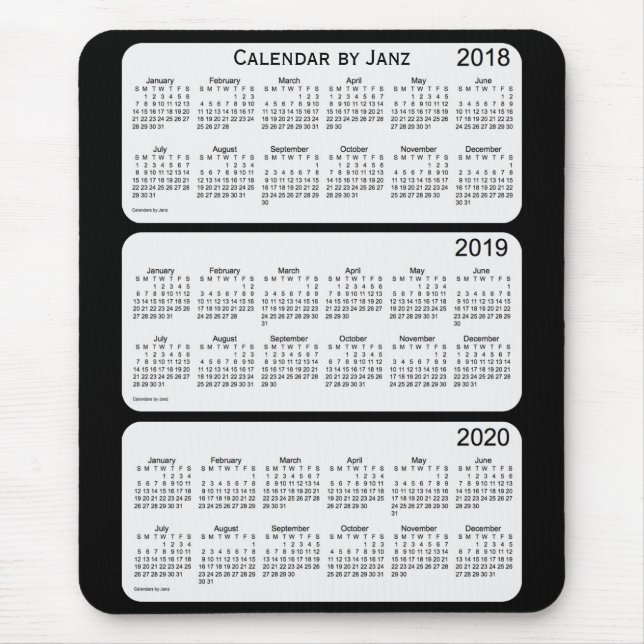 Alfombrilla De Ratón 2018-2020 calendario negro por Janz (Frente)