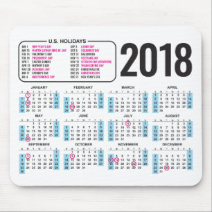 Alfombrilla De Ratón 2018 calendario Mousepad con días de fiesta de los