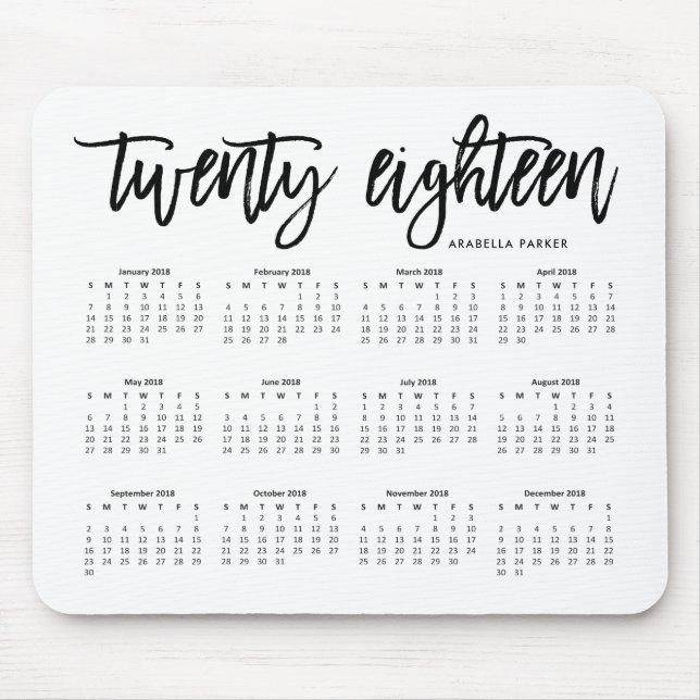 Alfombrilla De Ratón 2018 tipografía moderna del calendario | (Frente)