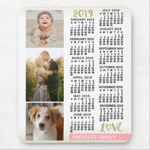 Alfombrilla De Ratón 2019 Calendar Blush Pink Gold Family Photo Collage
