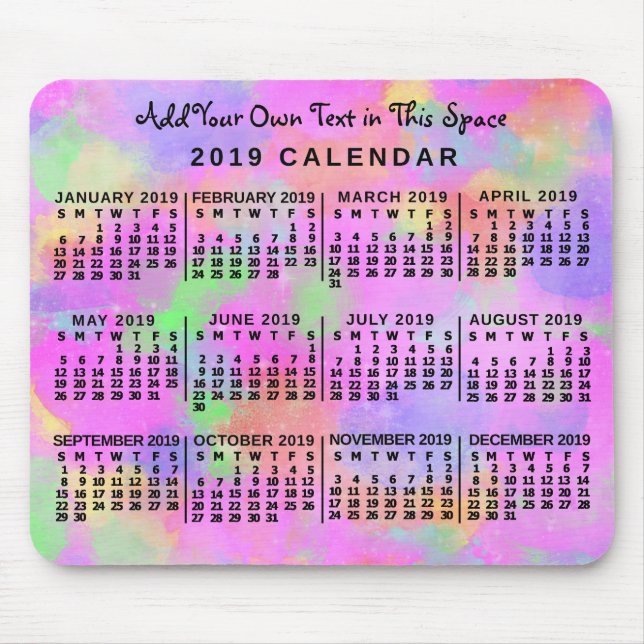 Alfombrilla De Ratón 2019 Year Monthly Calendar Rainbow of Paint Custom (Frente)