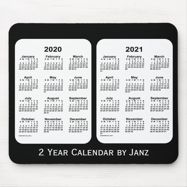 Alfombrilla De Ratón 2020-2021 Calendario de 2 años en blanco y negro,  (Frente)