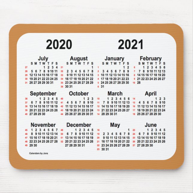 Alfombrilla De Ratón 2020-2021 calendario de 52 semanas por el oro de (Frente)