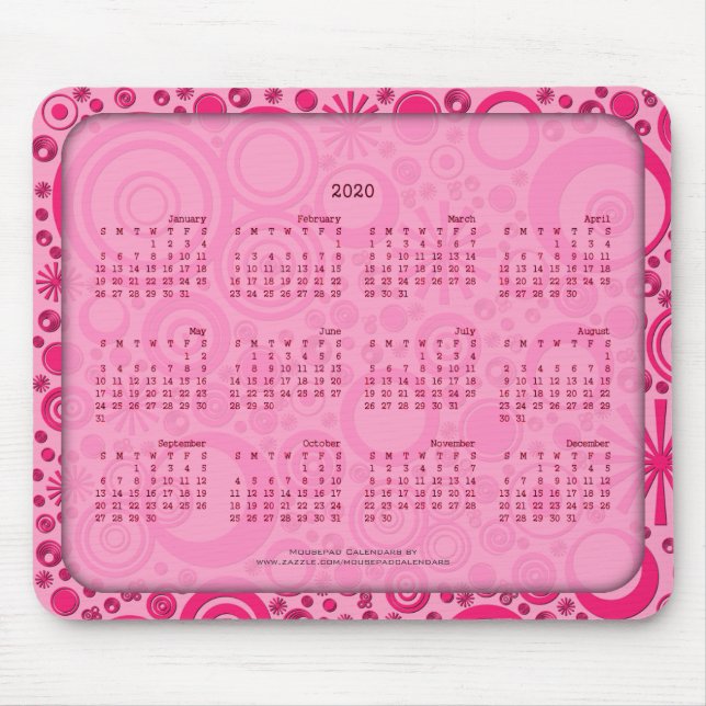 Alfombrilla De Ratón 2020 Calendario Mousepad, redondos 2 tonos rosados (Frente)