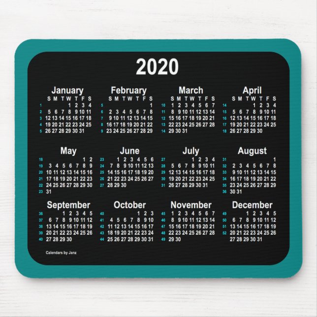 Alfombrilla De Ratón 2020 Neon 52 semanas Calendario de Janz Verde azul (Frente)