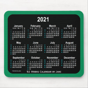 Alfombrilla De Ratón 2021 Sea Green Neon 52 Weeks Calendario de Janz