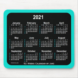 Alfombrilla De Ratón 2021 Turquoise Neon 52 semanas Calendario de Janz