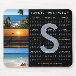 Alfombrilla De Ratón 2022 Calendario 3 Collage de fotos Monograma Negro