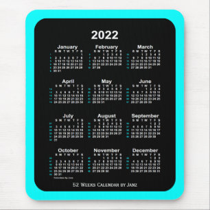 Alfombrilla De Ratón 2022 Calendario de 52 semanas de Aqua Neon, de Jan