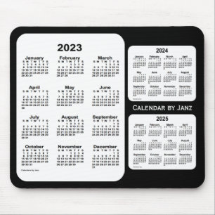 Alfombrilla De Ratón 2023-2025 calendario blanco y negro de 3 años por