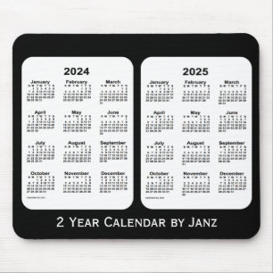 Alfombrilla De Ratón 2024-2025 calendario blanco y negro de 2 años por