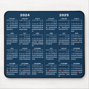 Alfombrilla De Ratón 2024-2025 Calendario de 2 años Festividades sencil