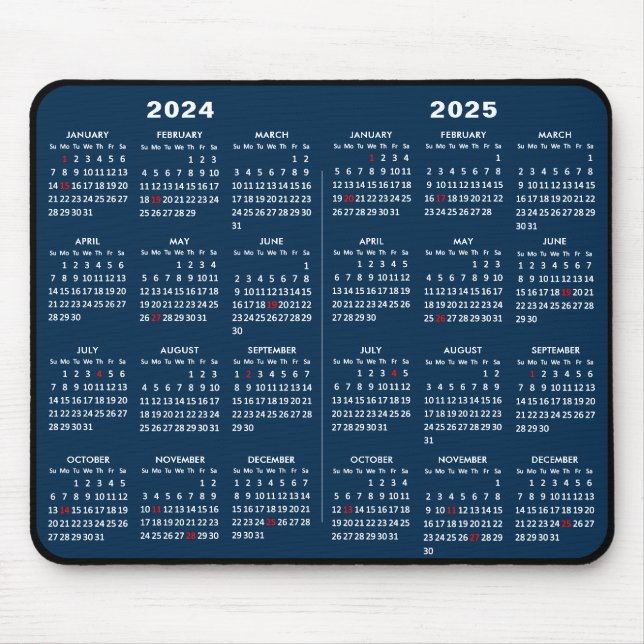 Alfombrilla De Ratón 2024-2025 Calendario de 2 años Festividades sencil (Frente)