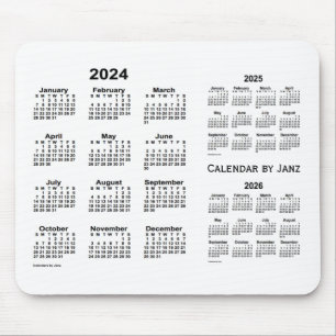 Alfombrilla De Ratón 2024-2026 blanco calendario de 3 años por Janz