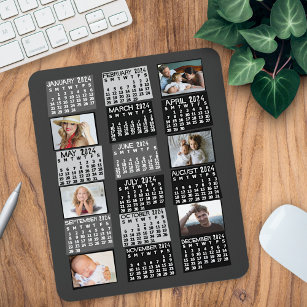Alfombrilla De Ratón 2024 Año Calendario Mensual Mod Collage de fotos n