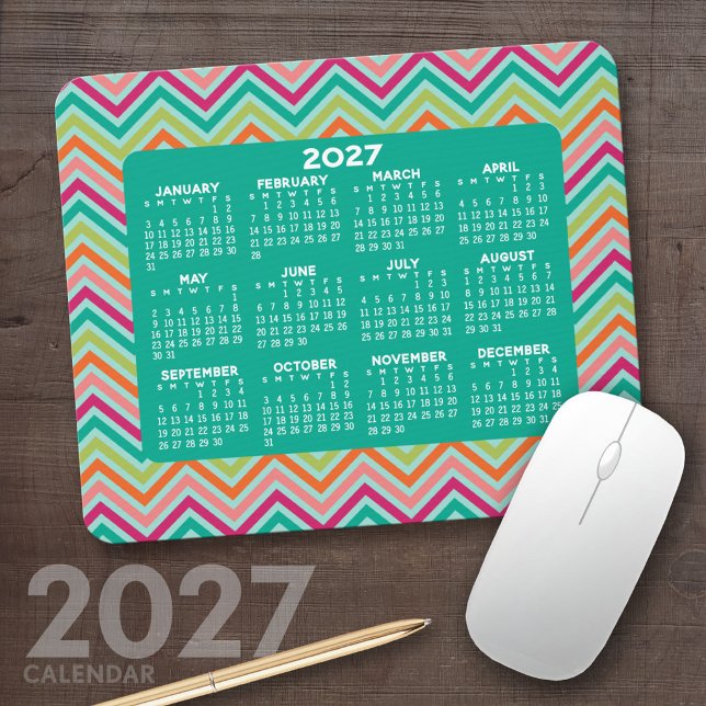 Alfombrilla De Ratón 2024 Calendar - huge colorful chevron pattern (2027 Calendar Mousepad)