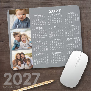 Alfombrilla De Ratón 2024 Calendar with 3 Photo Collage - taupe