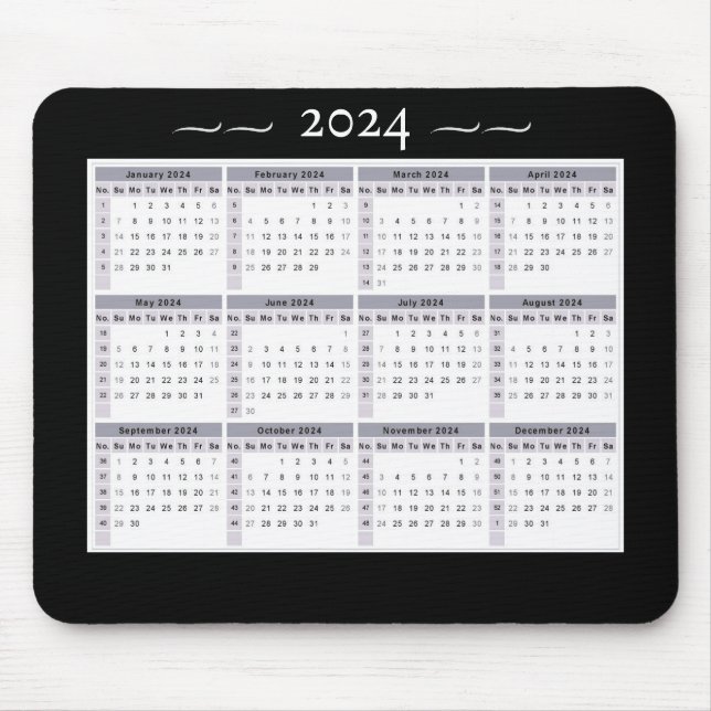 Alfombrilla De Ratón 2024 Calendario Semanal Blanco Blanco Blanco Gran  (Frente)