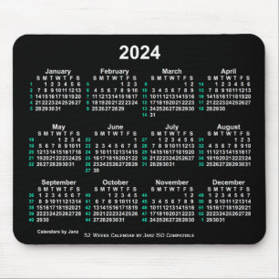 Alfombrilla De Ratón 2024 Neon White Calendario ISO de 52 semanas de Ja