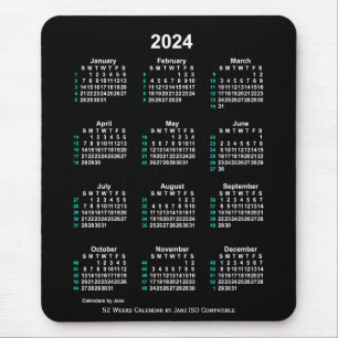 Alfombrilla De Ratón 2024 Neon White Calendario ISO de 52 semanas de Ja