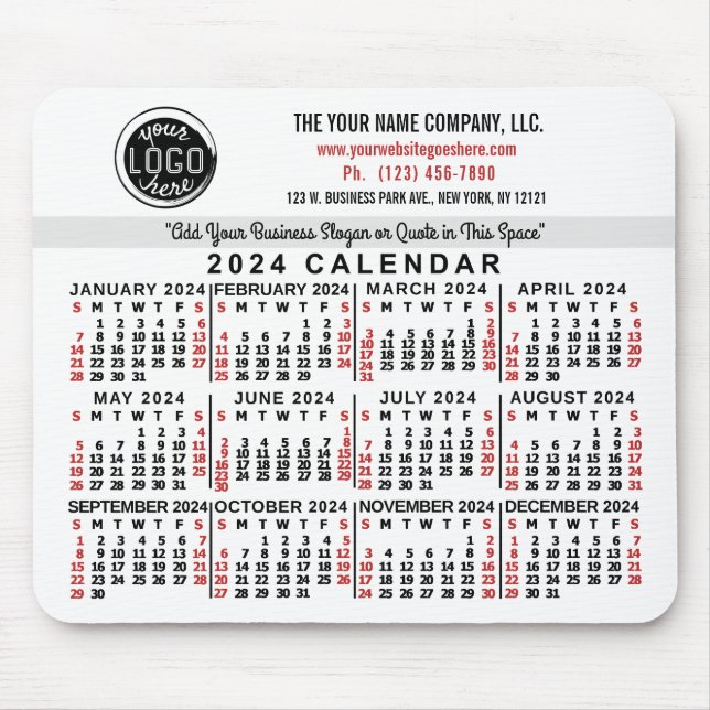 Alfombrilla De Ratón 2024 Personalizado del calendario Nombre del logot (Frente)