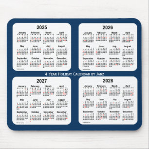 Alfombrilla De Ratón 2025-2028 calendario azul del día de fiesta de la