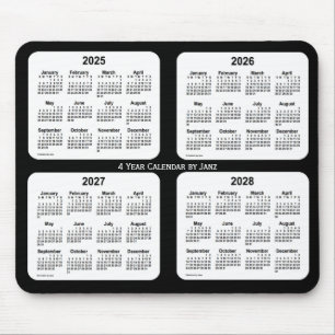 Alfombrilla De Ratón 2025-2028 calendario blanco y negro de 4 años por
