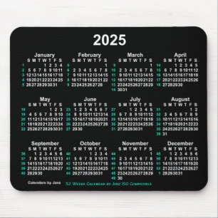 Alfombrilla De Ratón 2025 Neon White Calendario ISO de 52 semanas de Ja
