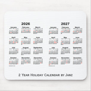 Alfombrilla De Ratón 2026-2027 blanco calendario del día de fiesta de 2
