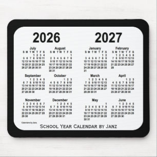 Alfombrilla De Ratón 2026-2027 calendario blanco y negro de la escuela