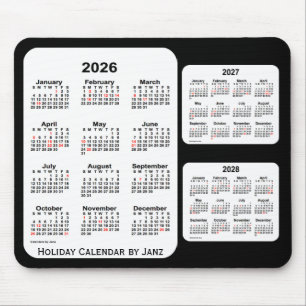 Alfombrilla De Ratón 2026-2028 negro calendario del día de fiesta de 3